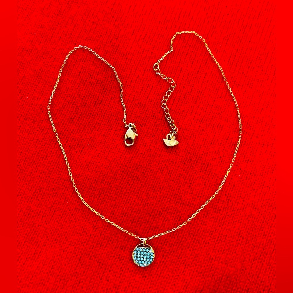 Swarovski Aqua Crystal Pendant- Rose gold color chain with Logo Swarovski clasp